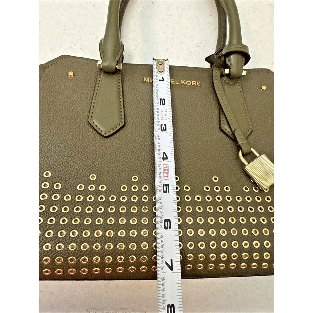 MICHAEL KORS HAYES Medium Leather Messenger Bag Green W/ Matching Wallet